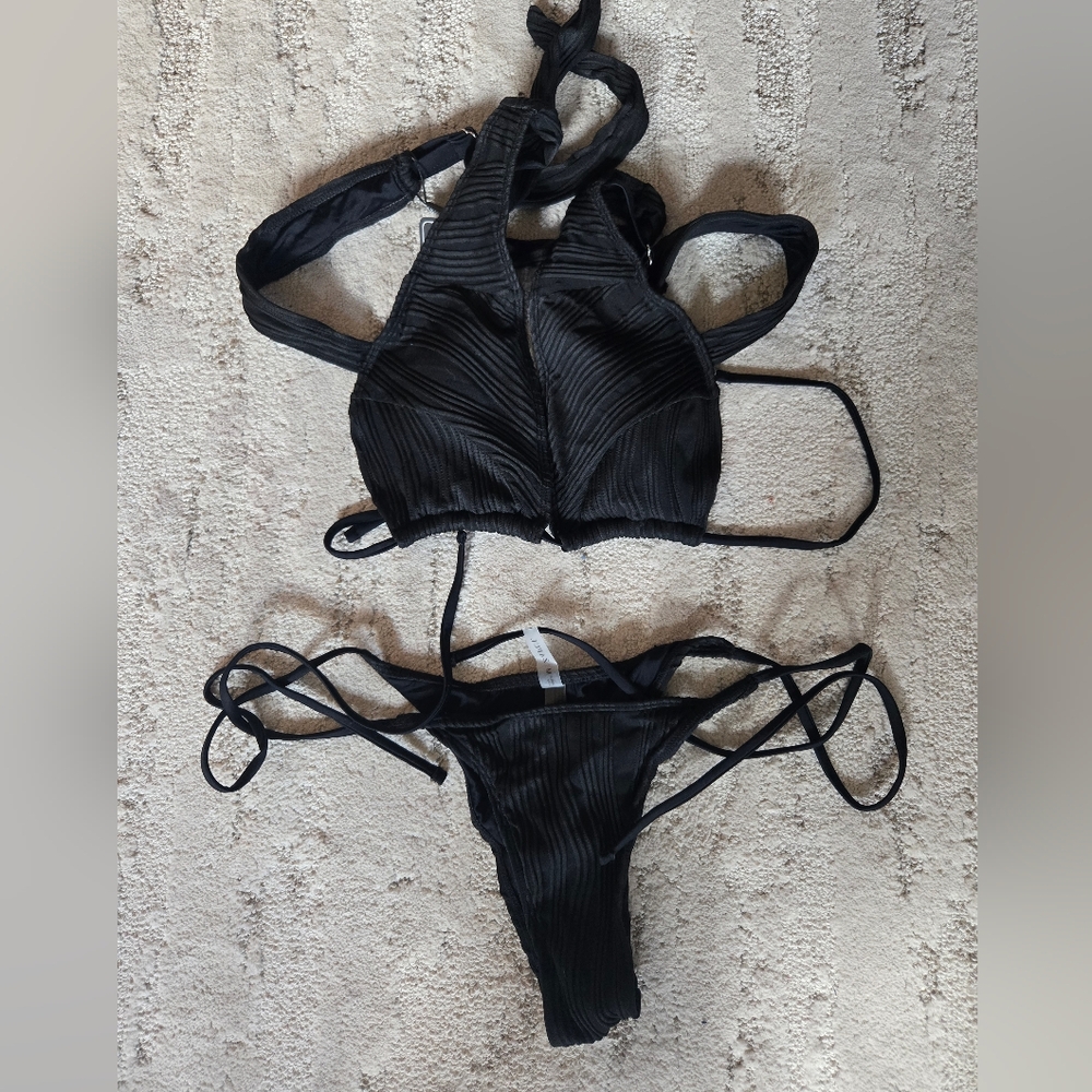 Zaful Black Strappy Bikini Set, Sz M
